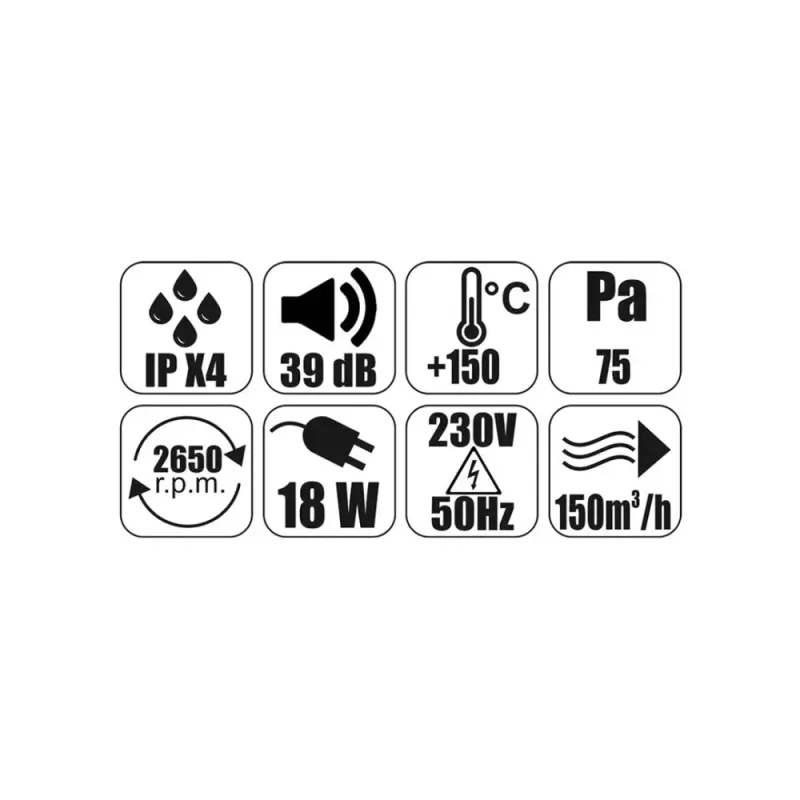 Varmebestandig kanalavtrekksvifte VOK-T 120/⌀100mm, 150 m³/t